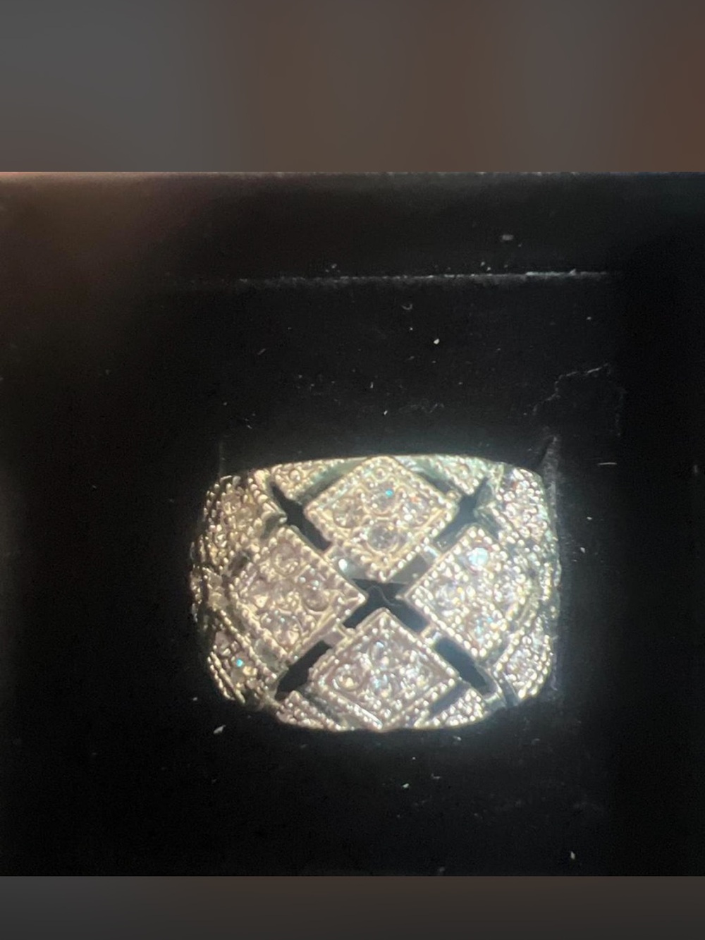 Charter Club Silver-Tone Pave Lattice Wide Band Ring